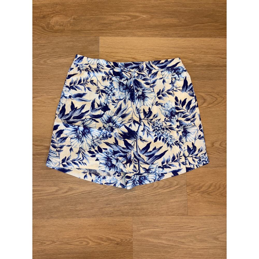 Ellen Tracy blue floral skort linen blend with elastic waistband size XL